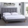 Full Modern Grey Linen Upholstered Platform Bed with Button Tufted Headboard