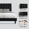 Queen size Black Velvet Upholstered Platform Bed Frame with Headboard