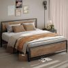 Queen Modern Metal Wood Industrial Platform Bed Frame with Headboard Footboard