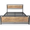 Queen Modern Metal Wood Industrial Platform Bed Frame with Headboard Footboard