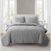 Queen Coastal Beach Embossed Starfish Seashell Seahorse Grey 3-Piece Quilt Set