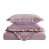 Queen Violet/Rose-Wood Velvet Microfiber Polyester Reversible 3-Piece Quilt Set