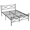 Queen Size Modern Black Metal Headboard & Footboard Platform Bed Frame