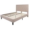 Queen Beige Upholstered Platform Bed Frame with Button Tufted Headboard