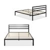 Queen Metal Platform Bed Frame with Headboard and Wood Slats