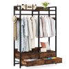 Heavy Duty Brown Black Garment Rack Clothes Hanging Rod with 4 Storage Drawers