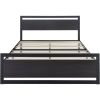 Queen Black Metal Platform Bed Frame with Wood Panel Headboard and Footboard