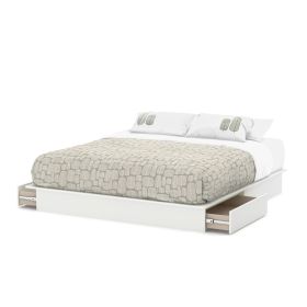 King size Modern Platform Bed with Storage Drawers in White Finish