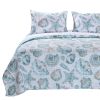 Twin Coastal Seashells White Teal 2 Piece Polyester Reversible Quilt Set