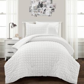 Twin/XL Size Microfiber Crinkled Texture 2 Piece Comforter Set White