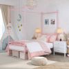 Twin size French Country Style Four Poster Metal Canopy Bed in Pink Finish