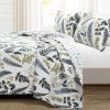 Full/Queen Reversible Cotton Lightweight Floral Fern 3 Piece Quilt Set