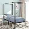 Twin size Modern Four Poster Metal Canopy Bed in Black Finish