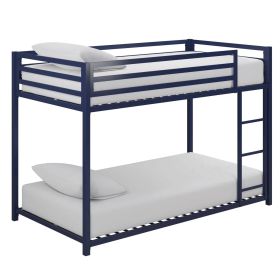 Twin over Twin size Modern Low Height Blue Metal Bunk Bed