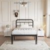 Twin XL Size Heavy Duty Black Metal Platform Bed Frame with Headboard