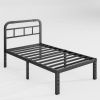 Twin XL Size Heavy Duty Black Metal Platform Bed Frame with Headboard