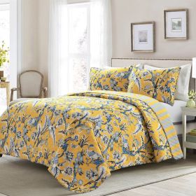 King Size Lightweight Peacocks Polyester Quilt Set Yellow Blue