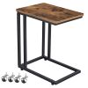 Modern Industrial Side Table Nightstand TV Tray on Wheels