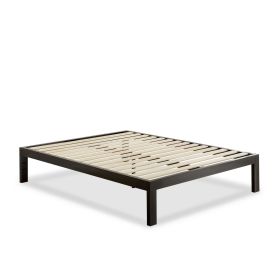 Queen Modern Black Metal Platform Bed Frame with Wood Slats