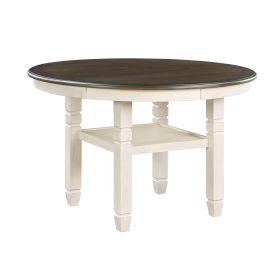 Brown and Antique White Finish 1pc Dining Table with Display Shelf Transitional Style Furniture