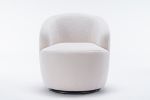 Teddy Fabric Swivel Accent Armchair Barrel Chair With Black Powder Coating Metal Ring,Ivory White