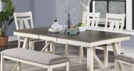 Dining Room Furniture Dining Table White Finish Table w Grey Wooden Top 1pc Rectangular Table with Leaf