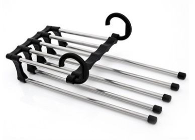 5 In 1 Wardrobe Hanger Multi-functional Clothes Hangers Pants Stainless Steel Magic Wardrobe Clothing Hangers For Clothes Rack (Option: Black-47x18cm)