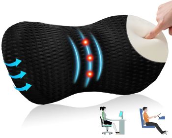 Lumbar Support Pillow For Office Chair Memory Foam Back Support Pillow For Car Office Computer Chair Recliner Back Cushion For Lower Back Pain Relief (Color: Black)