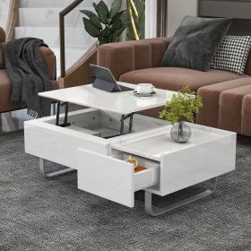 [VIDEO provided] ON-TREND Multi-functional Coffee Table with Lifted Tabletop, Contemporary Cocktail Table with Metal Frame Legs, High-gloss Surface Di (Color: as Pic)