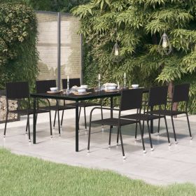 Patio Dining Table Black 78.7"x39.4"x29.1" Steel and Glass (Color: Black)